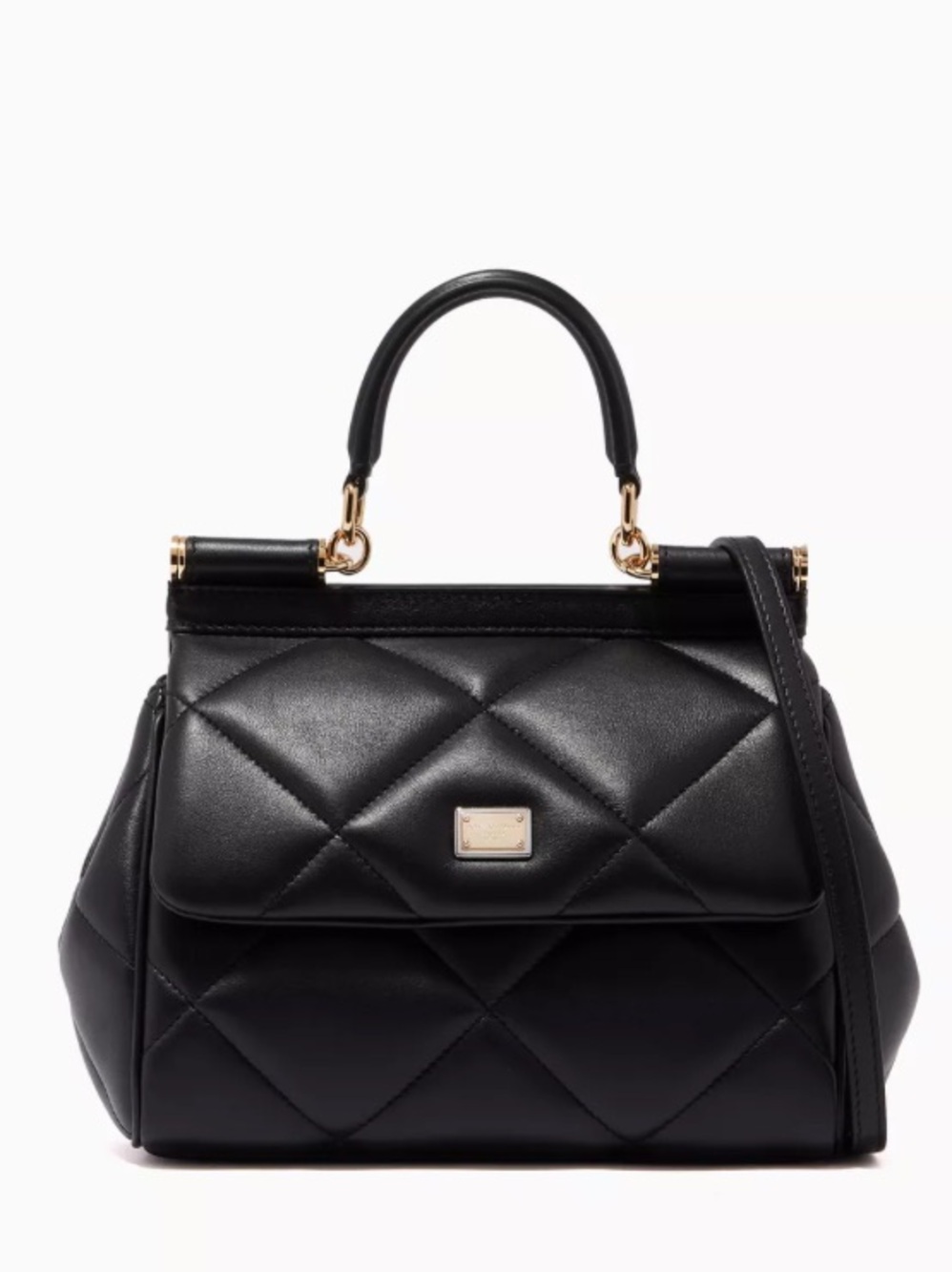 Dolce & Gabbana Miss Sicily Small Black Lambskin Bag Gold Hardware Strap